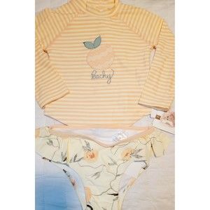 Jessica Simpson Girls Size 2T Pink Peaches Rash Top 2 Piece Swim Suit UV Pro NWT